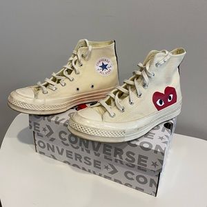 Converse Comme des Garçons Play Hightops Sneakers White with Red Hearts